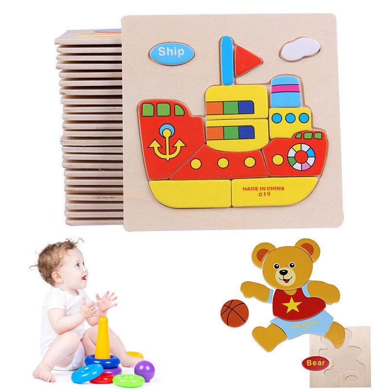 Vehicle Wooden Train Blocks Toddler Baby Kids Child Educational Toy Puzzle