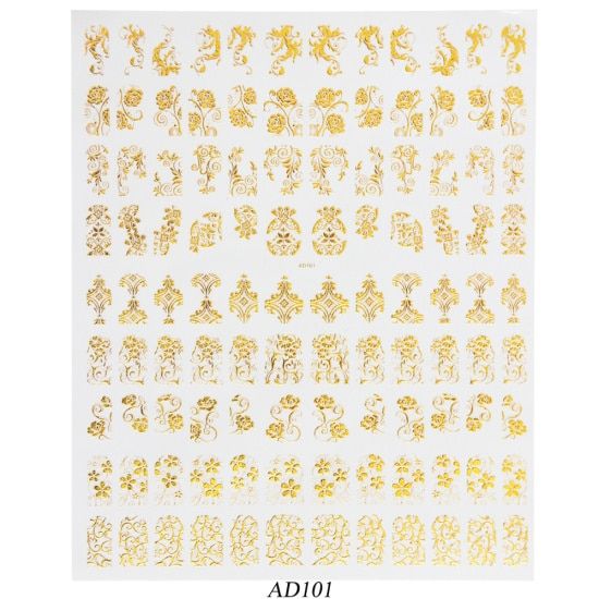 1pcs 3D Golden Nail Stickers Adhesive Decals Leaf Vine Flowers Stripes Full Wraps Foils Nail Art Decoration Manicure TRAD101-106
