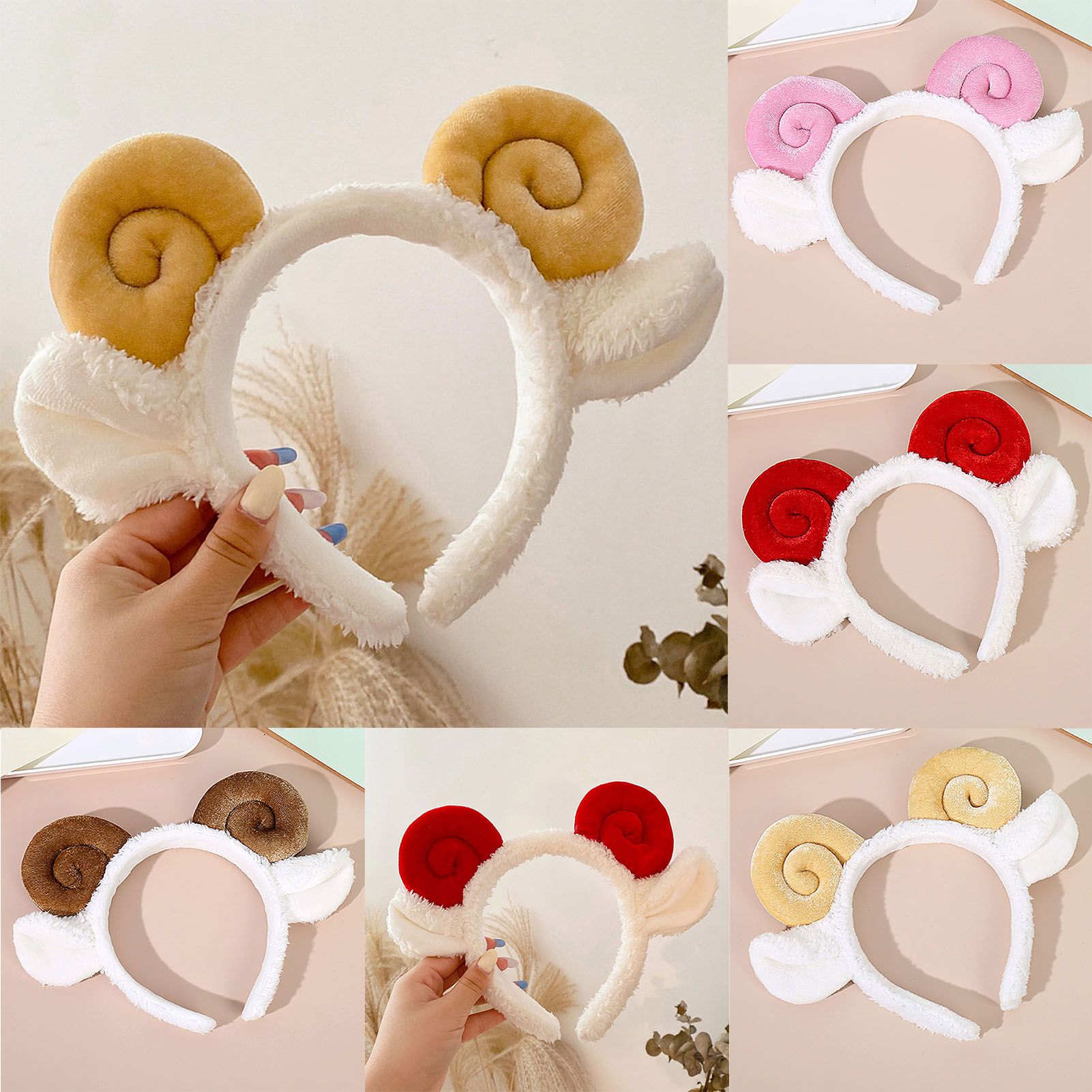 Women Cute Fashion Cartoon Sheep Horn Ear Headband Wash Face Hair Hoop Headwear