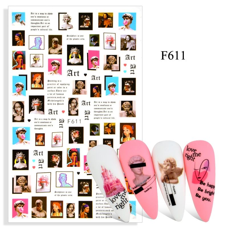 3D Self-adhesive Nail Decals Abstract Face Flower Design Nail Stickers Nail Art Slider With Back Glue Wraps Decorations Sticker