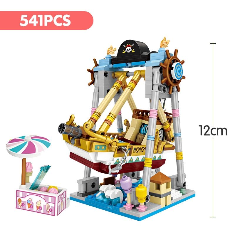Amusement Park Mini Blocks Friends Ferris Wheel Carousel Pirate Ship Pirate Ship Building Blocks DIY Bricks Toys for Girls