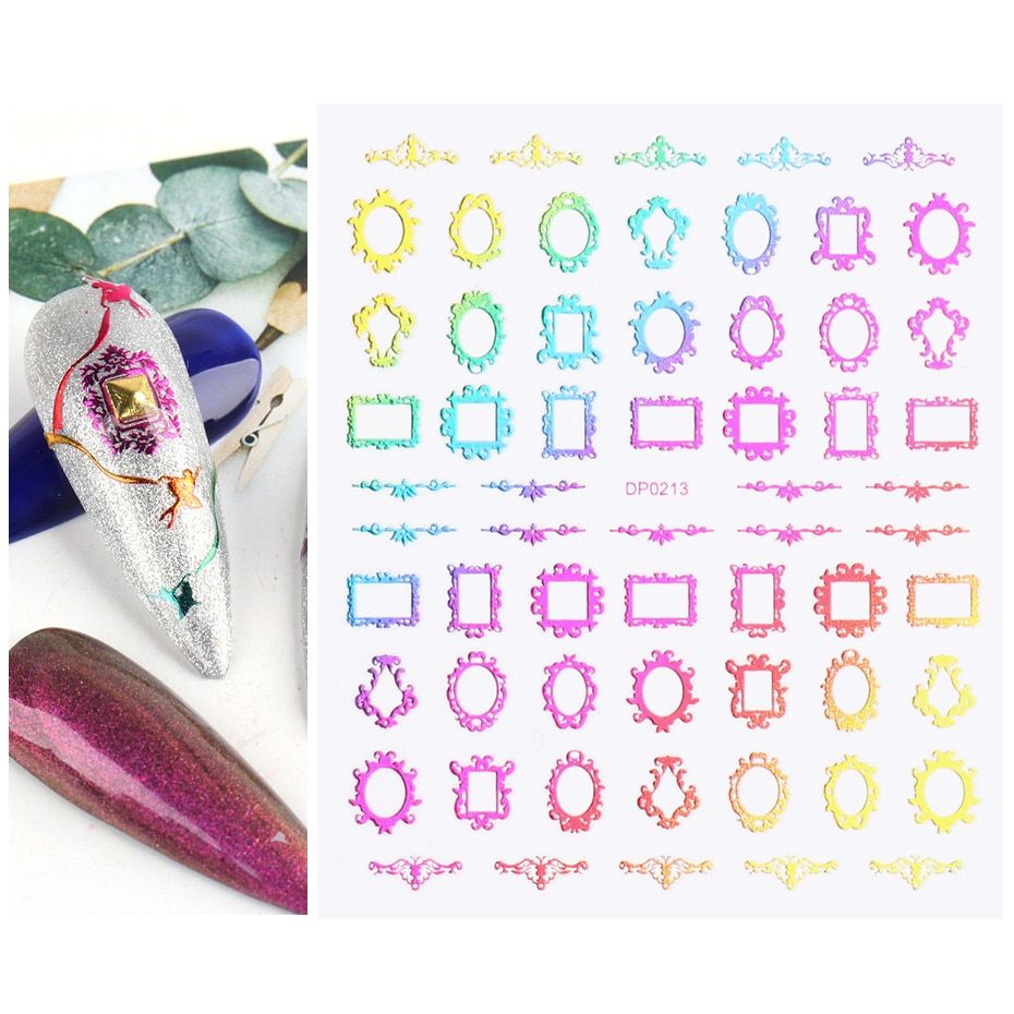 Chameleon Nail Stickers Lace Geometric Letter Curve Stripe Dragon Snake Rainbow Gradient Slider Hollow Manicure SADP0211-DP0222