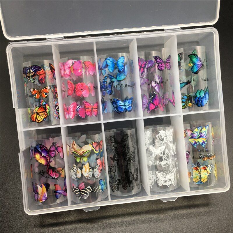 10 rolls Angel Nail Foils for Transfer Paper Stickers Bohemia Sliders Adhesive Nails Wraps DIY Water Marble Nail Art Decorations