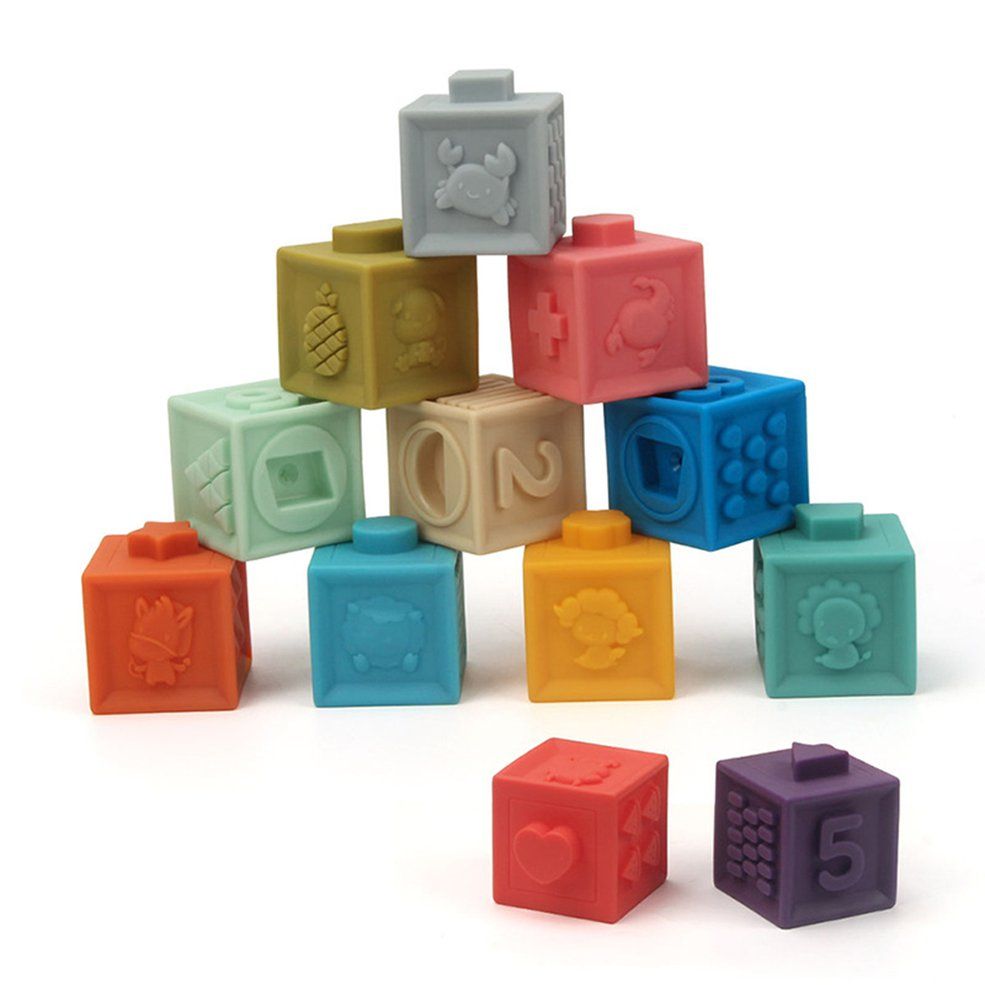 12pcs/set Soft Rubber Building Block Sil Early Education Puzzle
