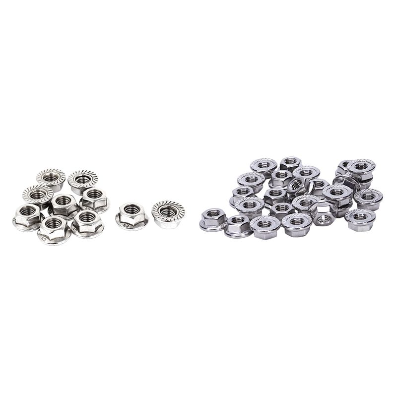 NANLIY- 10 Pcs 8mm Height M8 Thread & 25 Pcs 304 Stainless Steel Serrated Flange Metric Hex Lock Nuts M6
