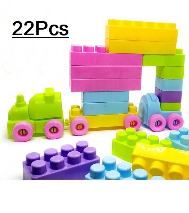 Play And Learn Educational Building Train Blocks LEGO Set 22Pcs Multicolor Plastic Brain Development Building Train Blocks  For Your Kids & Child Building Sets