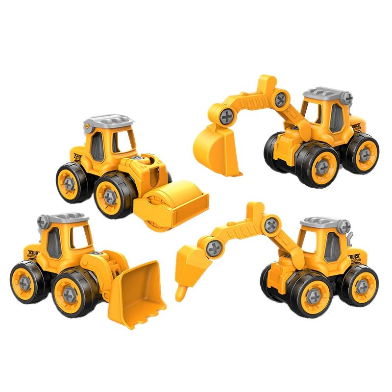 4PCS Nut Disassembly Loading Engineering Truck Excavator Bulldozer Screw Kids Creative Tool Education Toys Car Yellow