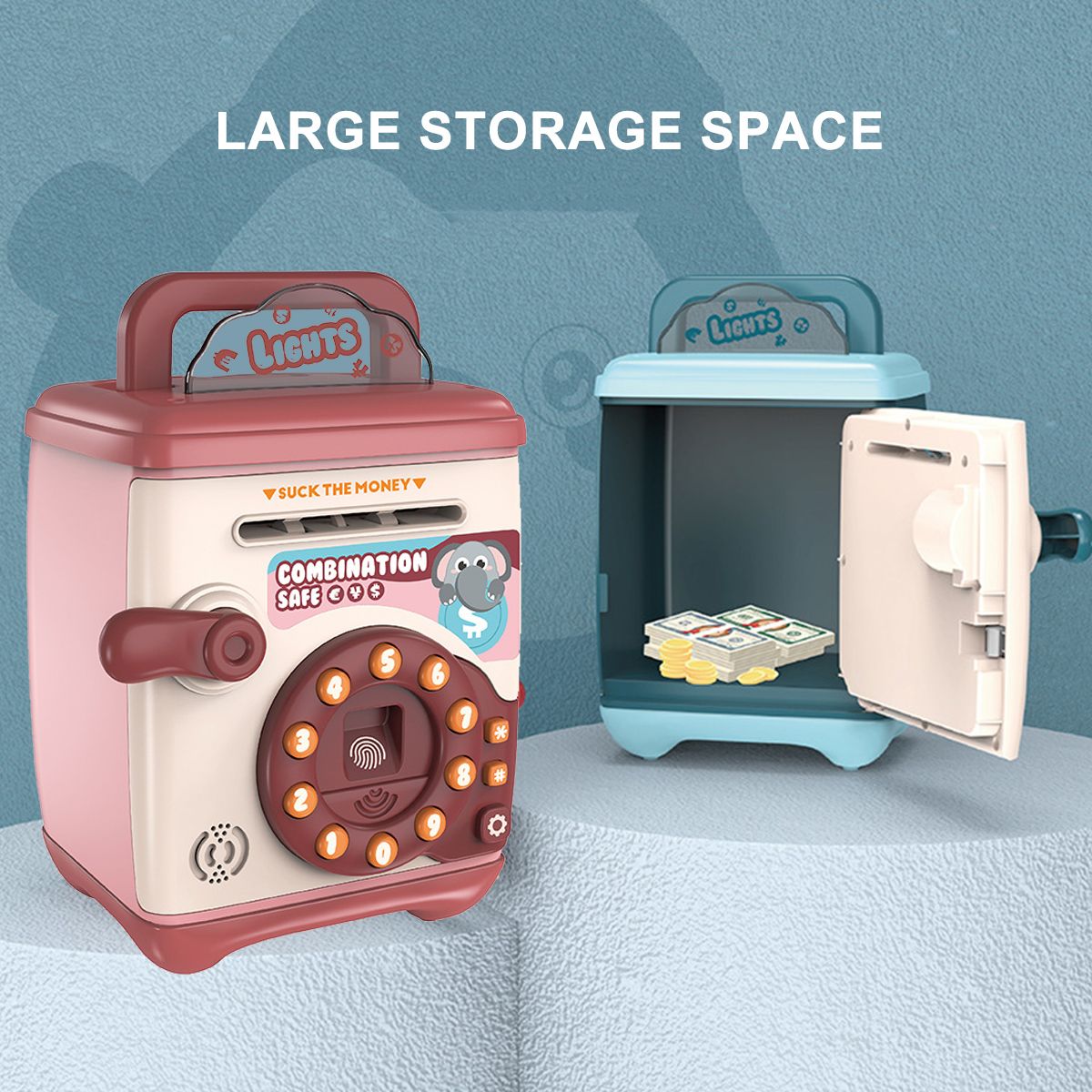 ATM Bank Auto Scroll Paper Safe Box Cash Coins Saving Box Electronic Fingerprint ATM Password With Music Toys