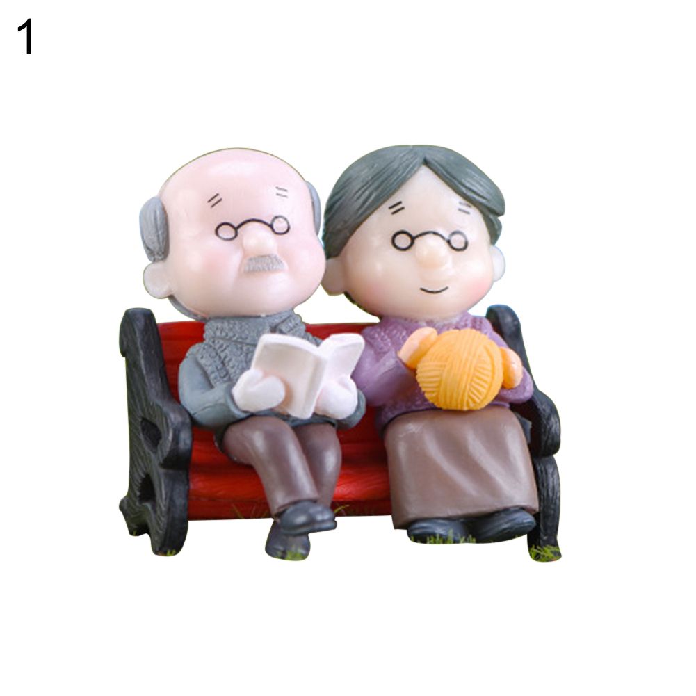 Mini Park Bench Grandpa Grandma Model Miniature Landscape Garden Decor Ornament