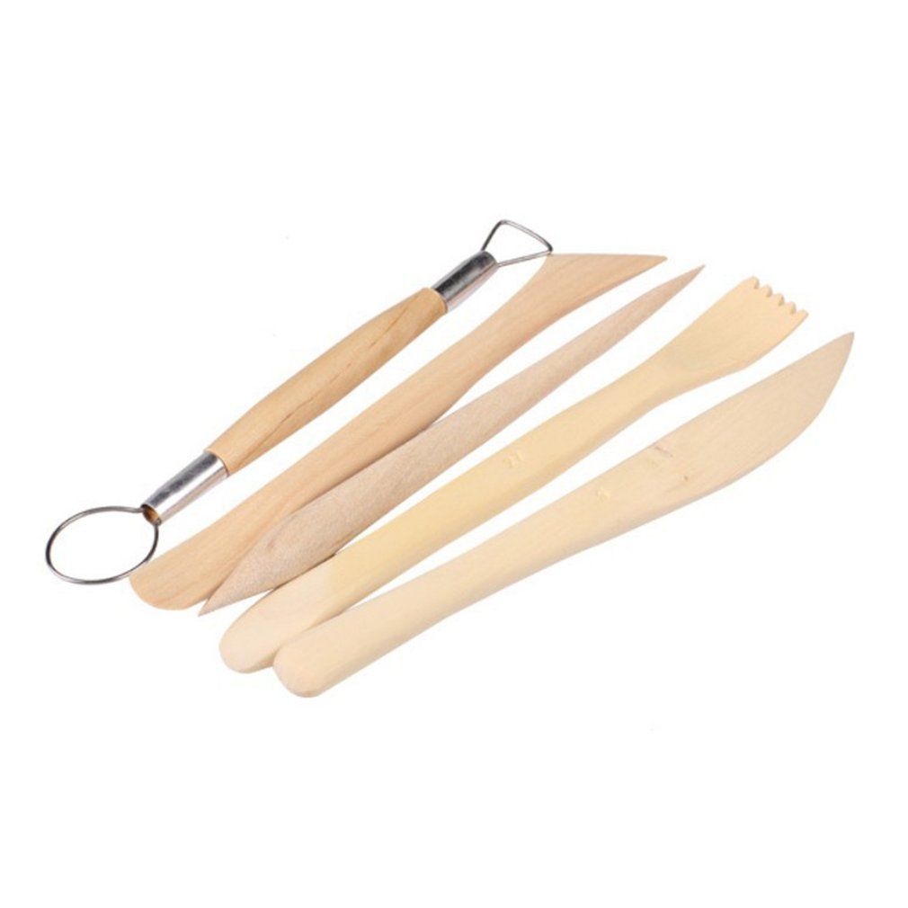 5Pcs Pottery Clay Sculpture Sculpting Carving Modelling Tools Wood Colour