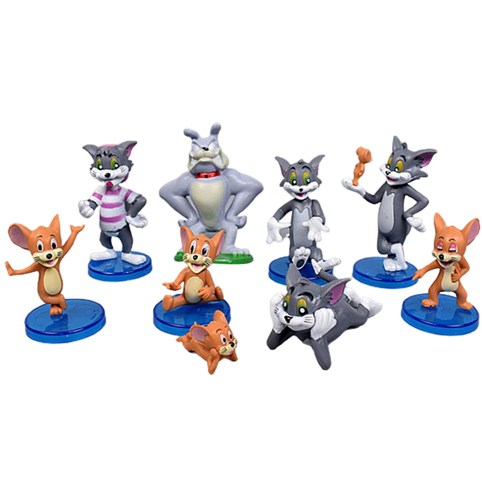 9Pcs Tom and Jerry Figures Mini Collectible PVC Cartoon Cat and Mouse Model Toys Car Decor