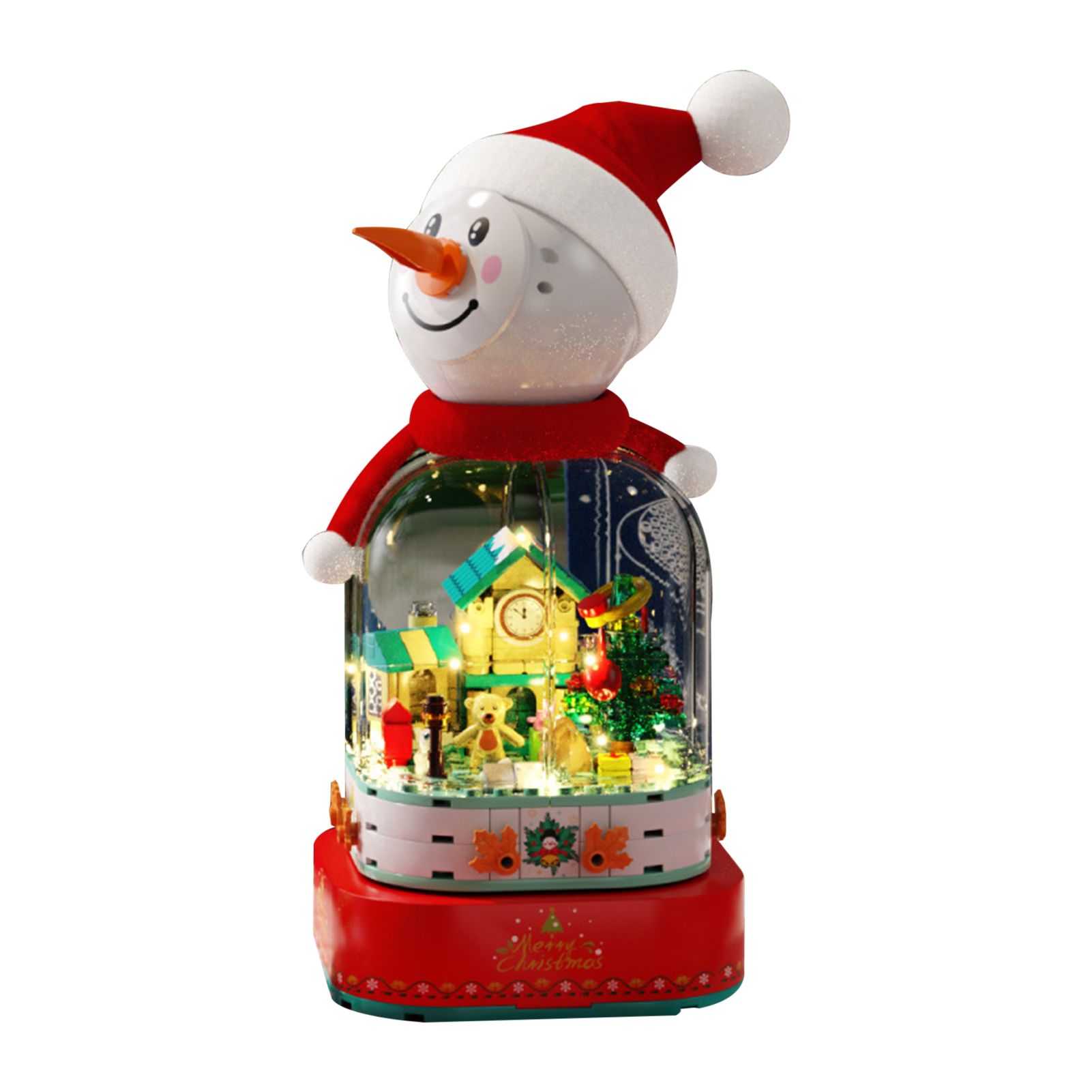 1 Set Music Box Blocks Adorable Snowman Decor Eye-catching LED Christmas Music Box Building Blocks Toy for Gift