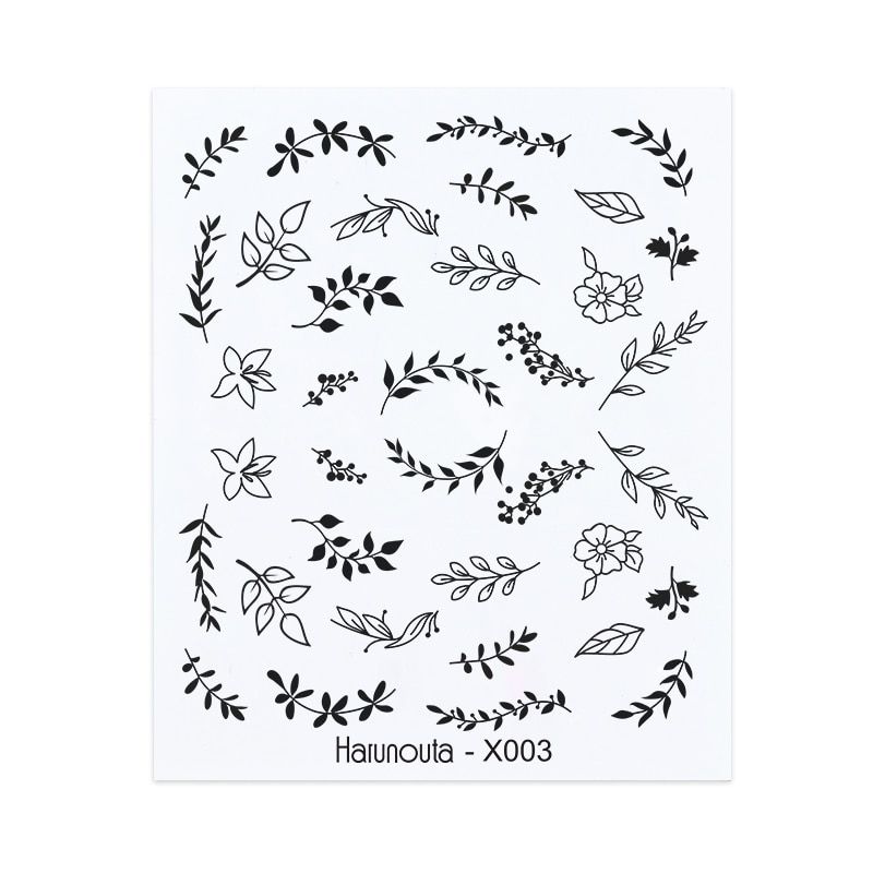 Harunouta Black White Nail Stickers Summer Floral Leaves Geometric  Girl Nail Art Water Transfer Decals Sliders Manicures