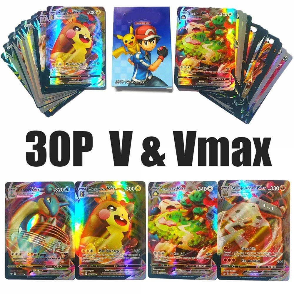 High-quality 20/30/60/100/200 Pokemon Game English Flash Cards Collection Trading Fun Children's Gift Toys