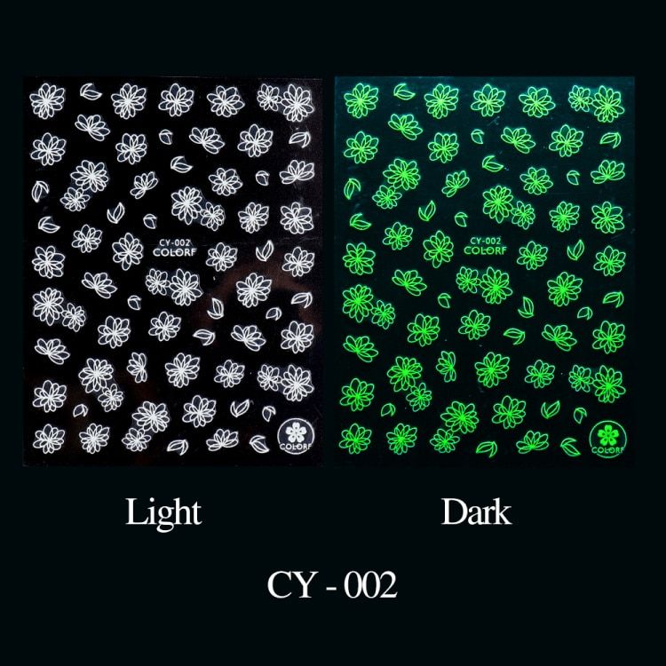 1pc Luminous 3D Sticker on Nail Butterfly Flower Foil Manicure Slider Self-adhesive Glowing Decal Nail Art Accessory NFCY001-017