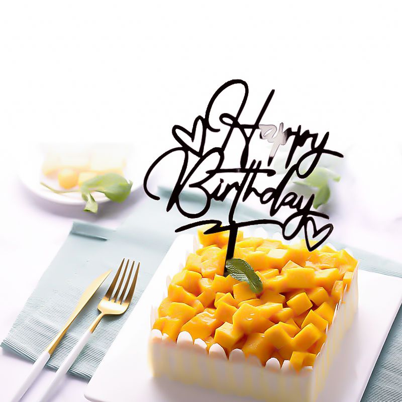Cake Decoration Happy Birthday Cake Topper Wedding Anniversary Birthday Party Cake Baptism Acrylic Cake Decoration Cake Baking Supplies 4 Colors Available