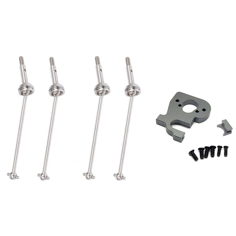 1pcs Rc Car Motor Holder Replacement Accessories & 4Pcs Metal Drive Shaft for Wltoys 144001 1/14 4Wd Rc Car - Grey & Silver