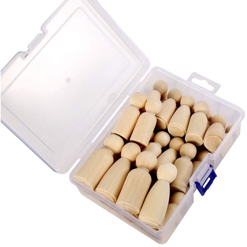 50Pcs 35mm/43mm/55mm/65mm Unfinished Wooden DIY Color Painting Peg Dolls Male & Female Doll Bodies Decorations