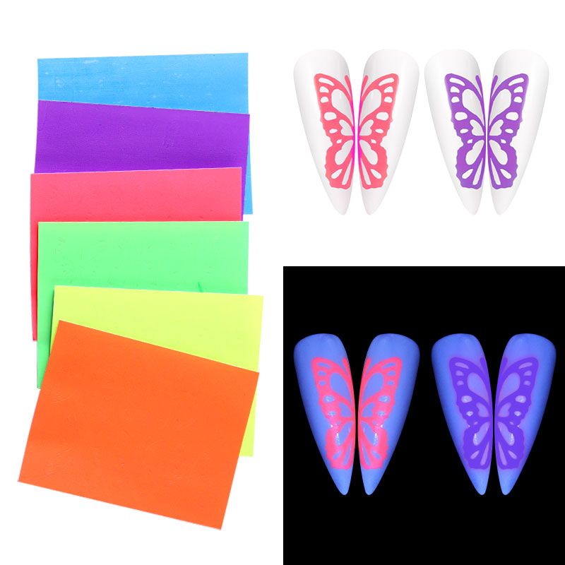 6Pcs/Set Hot Butterfly Nail Sticker Fluorescent Butterfly Self-adhesive Nail Art Stickers Glow In The Dark Manicure Decorations
