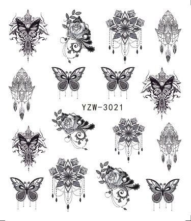 WUF Gradient Light Purple Rose Flower Slider Nail Decals for Watermark Manicure Polish Nail Sticker