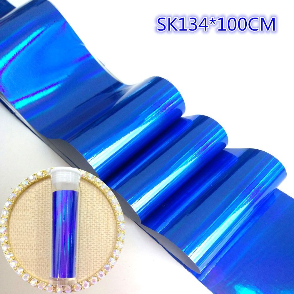100cm Holographic Nail Stickers Blue Nail Foil For Nails Transfer Sticker Nails Art Salon Nail Decorations