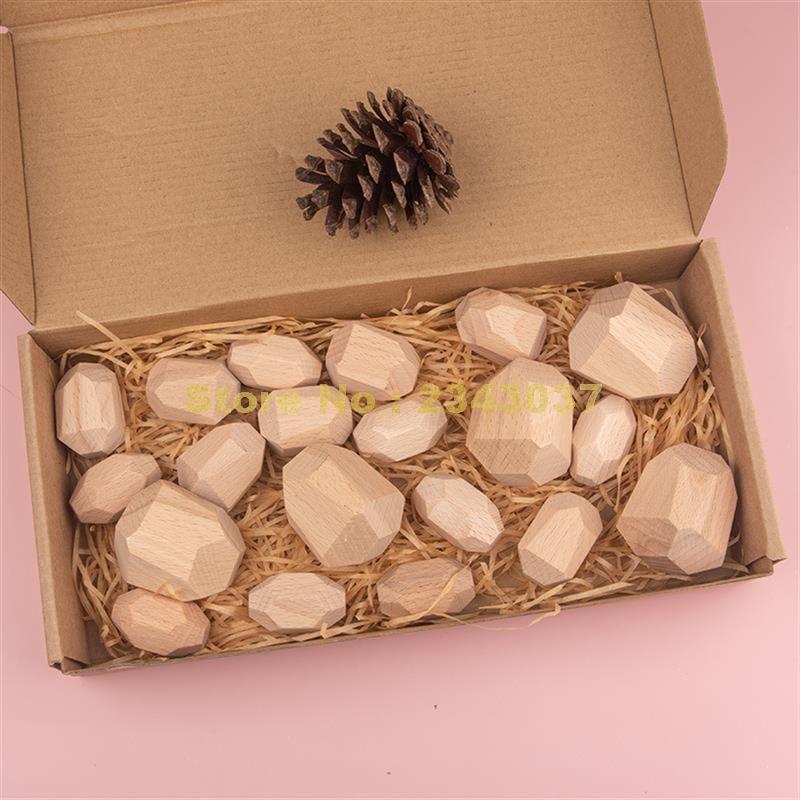 colorful wooden geometric stack gem rock stone balancing educational building blocks Toy