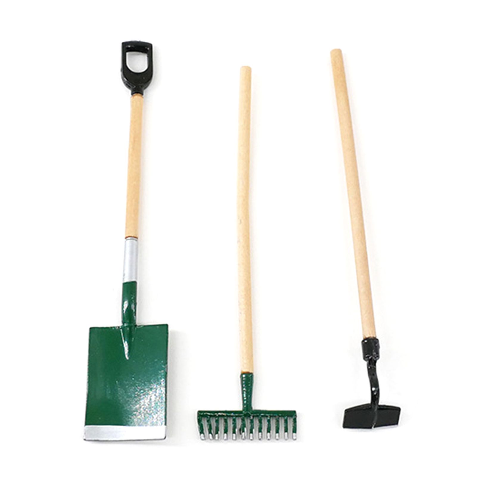 3Pcs 1/12 Dollhouse Mini Gardening Tools Hoe Shovel Rake Model Toys Ornaments