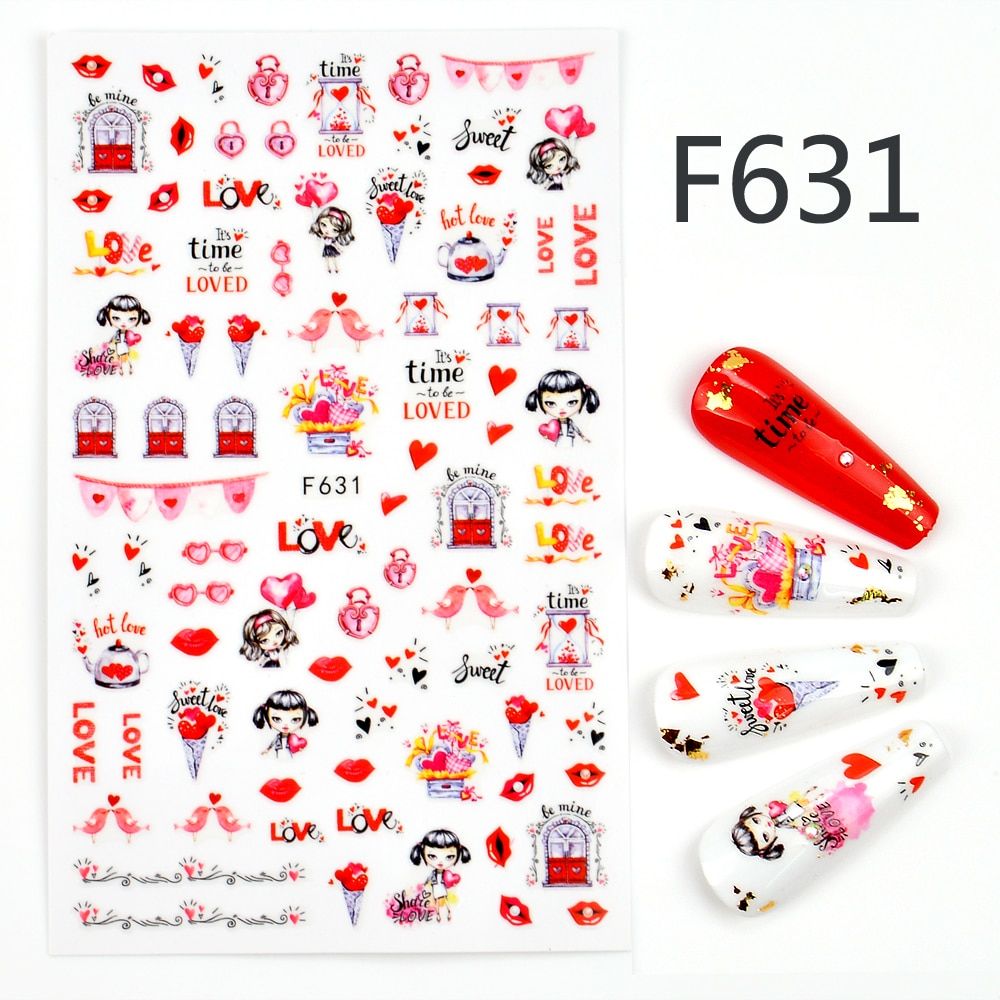 1pcs Stickers for Nails Designs Lips Letters Flower Leaf Linear Manicure Sliders 3D Nail Art Decorations sticker Decal