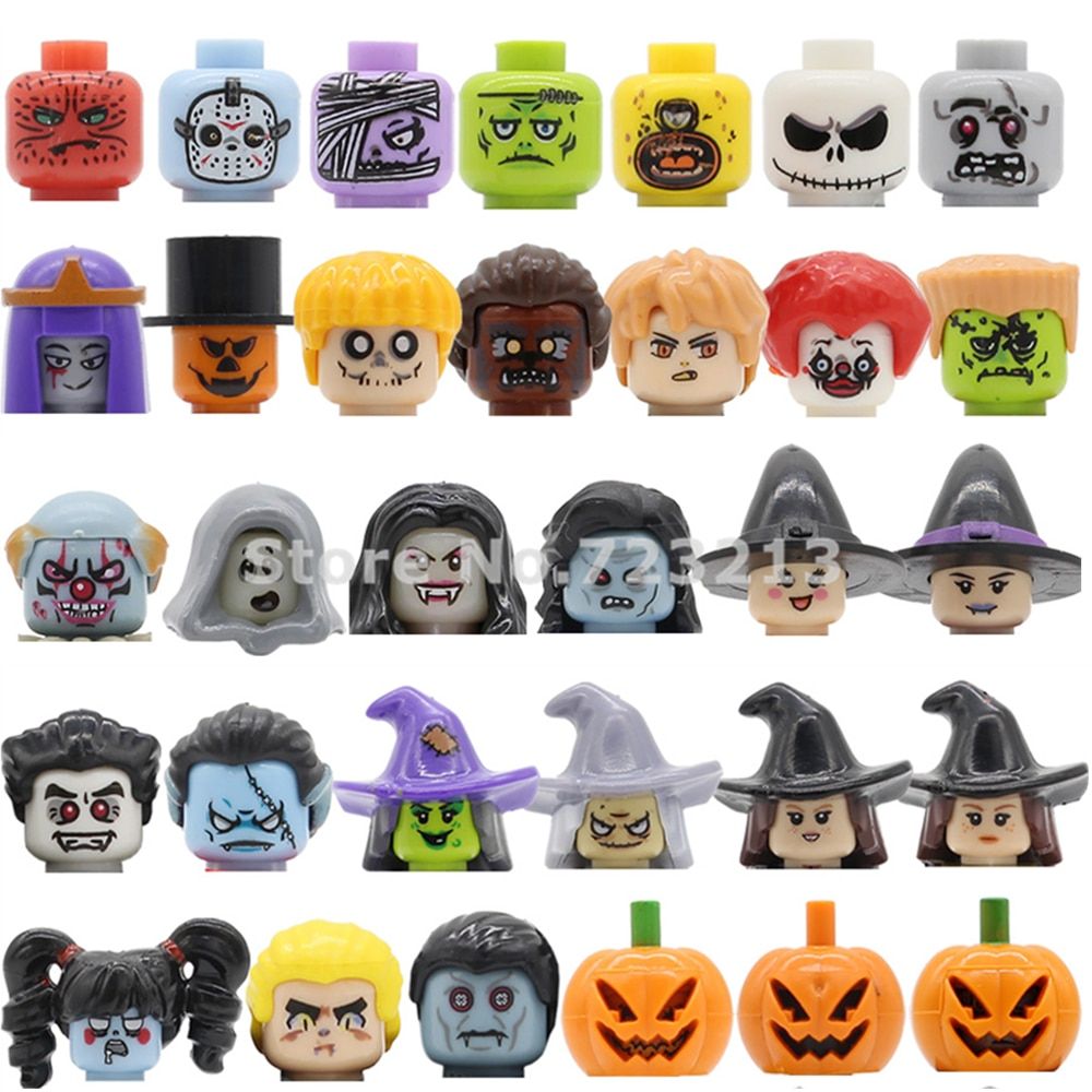 Feleph Halloween Figure Head Werewolf Clown Witch Monster Ghosts Pumpkin Vampire Jerff Elson Building Blocks Brick Toys PG8181