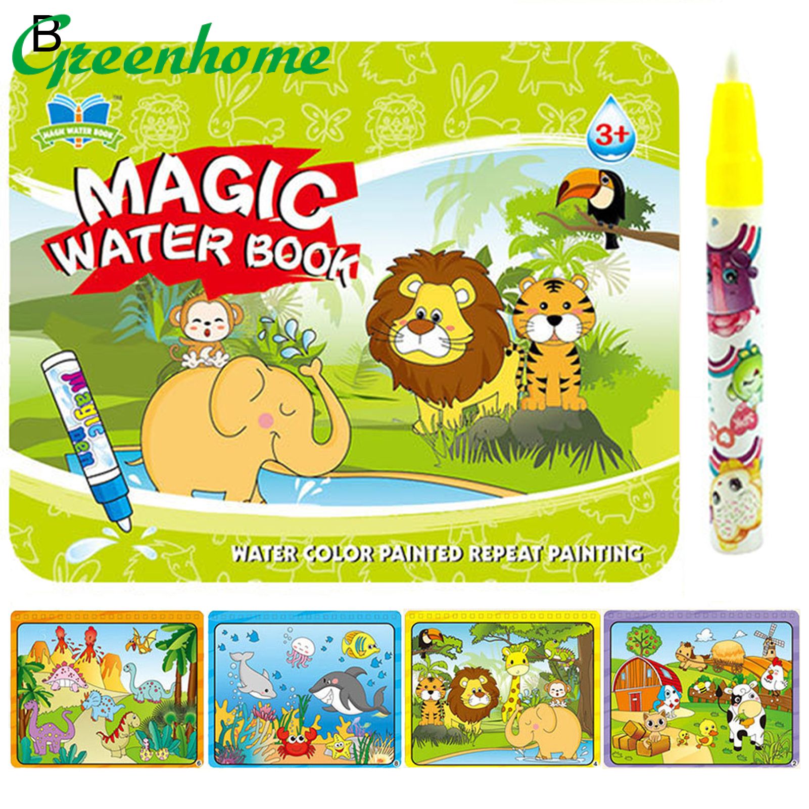 Greenhome Color Changing Kids Drawing Book Ergonomic Paper Magical Water Coloring Painting Book for Child