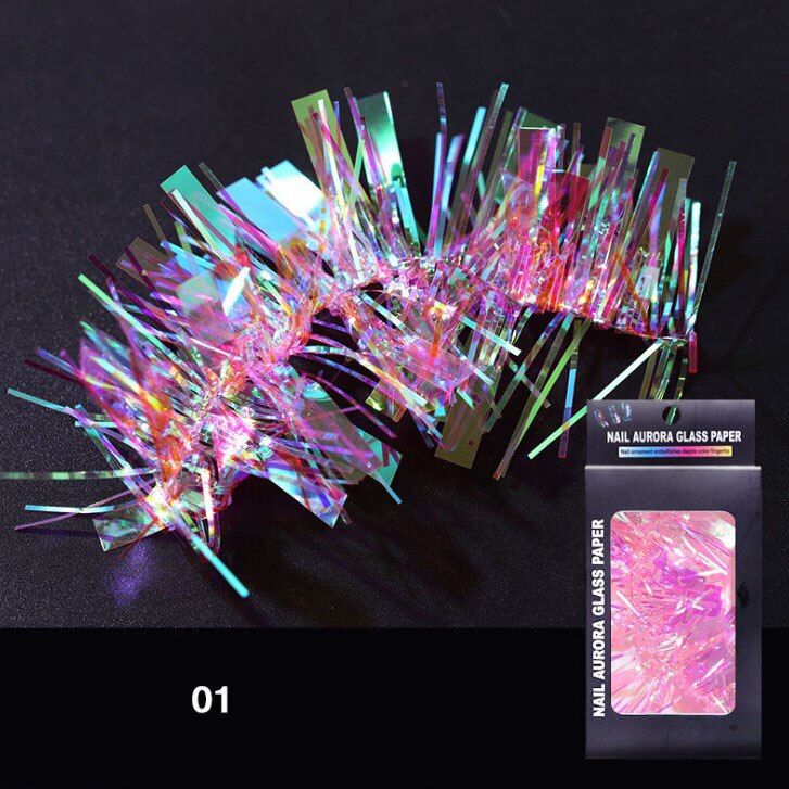 New nail Aurora cellophane mirror illusion glass nail sticker 6 styles Colorful aurora cellophane Nail decoration