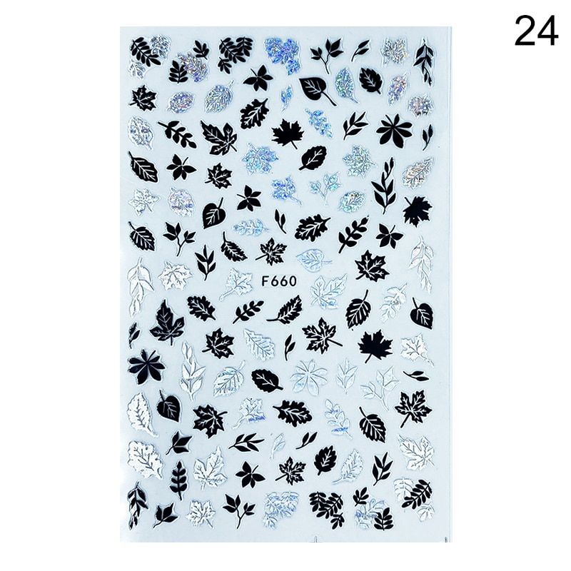 Leaf Flowers 3D Stickers for Nails Black White Laser Silver Transfer Stickers Self adhensive Decals Nail Slider Decoration Tips