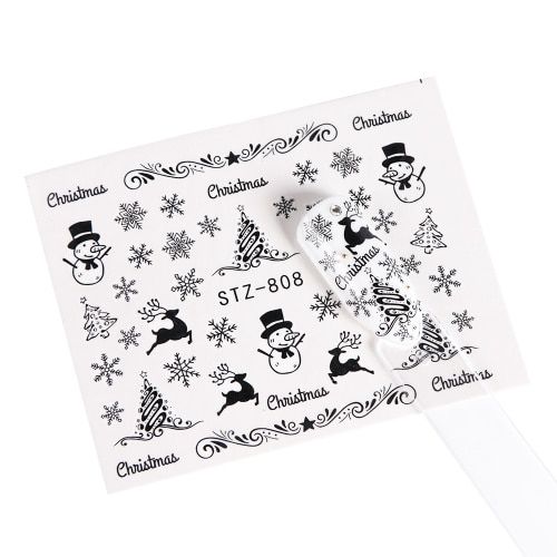 1pc Christmas Designs Stickers Sliders For Nails Winter Water Nail Decals Snow Flower Santa Deer Manicure Tip Decor TRSTZ779-808