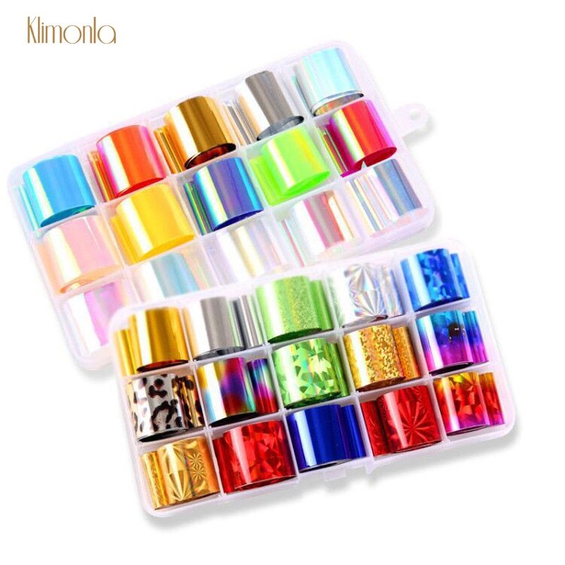 Fashion Laser Starry Sky Nail Foil 10pcs/15pcs Colorful Water Nail Art Transfer Sticker Decals DIY Manicure Nails Decoration Tip