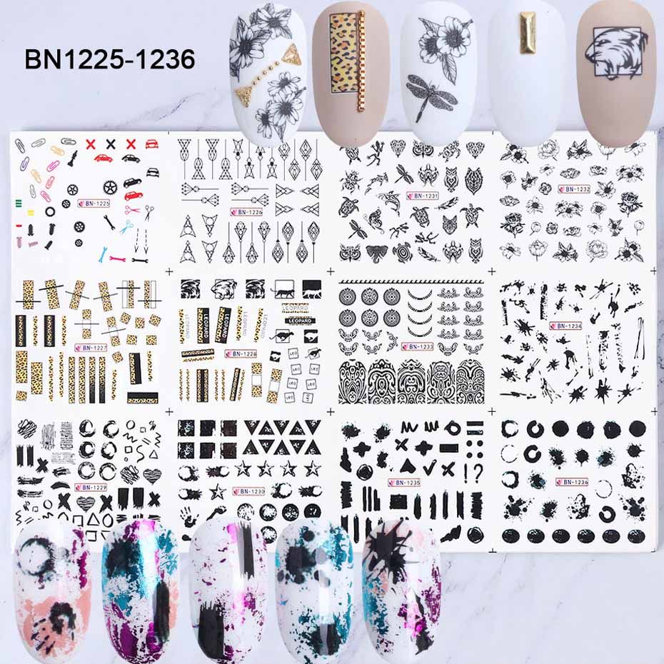12pcs Nail Sticker Floral  Leopard Hollow Line Drawing Slider Summer Letter Decal Water Transfer Decal Decor JIBN1213-1236