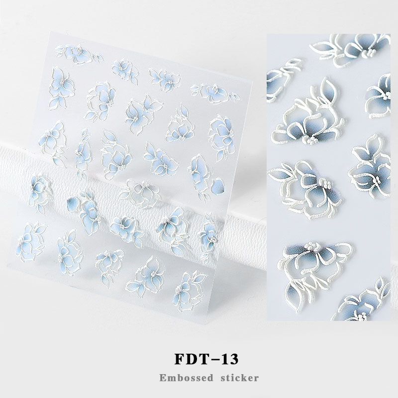 3D Acrylic Engraved Flower Nail Sticker 5D Embossed Lace Lavender Water Decals Empaistic Nails Water Slide Nail Art Decals