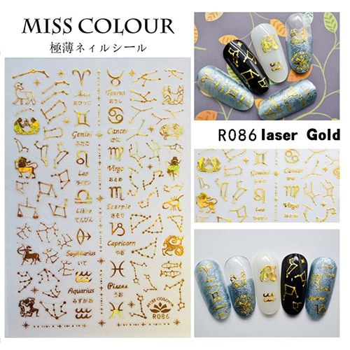 black/white/silver/gold The zodiac Strip 3D Adhesive Decal Wave Nail Art Foil Slider Design Tape Manicure Design