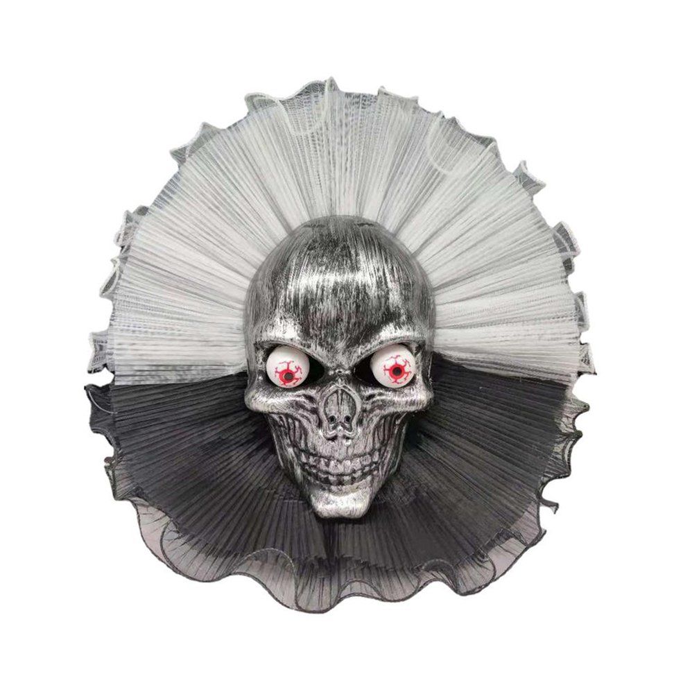 Cimiva Halloween Wreath Large Scary Black Skull Door Wall Hanging Decor Ornaments-black
