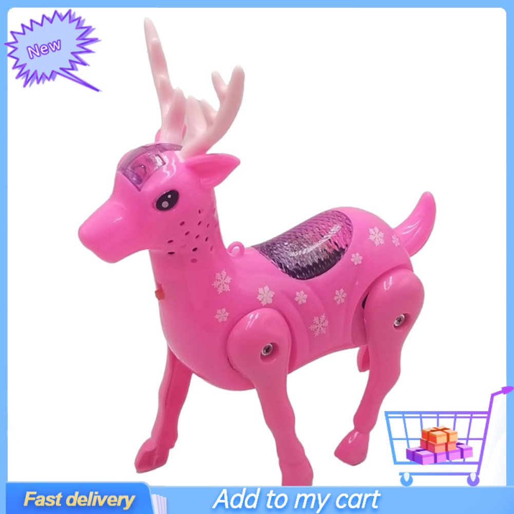 Electric Walking Musical LED Sika Deer Animal Toy with Leash Interactive Kid Toy