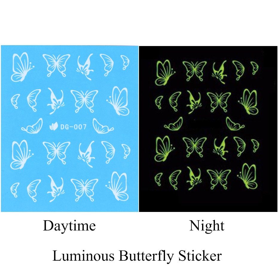 1pcs 3D Luminous Butterfly Nail Art Stickers Shinning Flower Leaf Glow in the Dark Nail Art Decoration Manicure Tips LYCY001-009