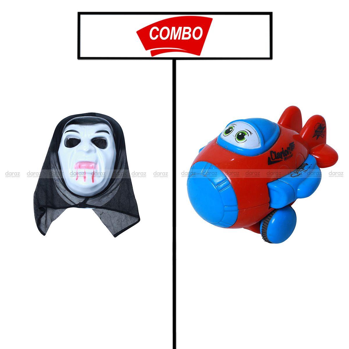 GHOST FACE COSTUME false face & KIDS TOY CARTOON PLANE  COMBO