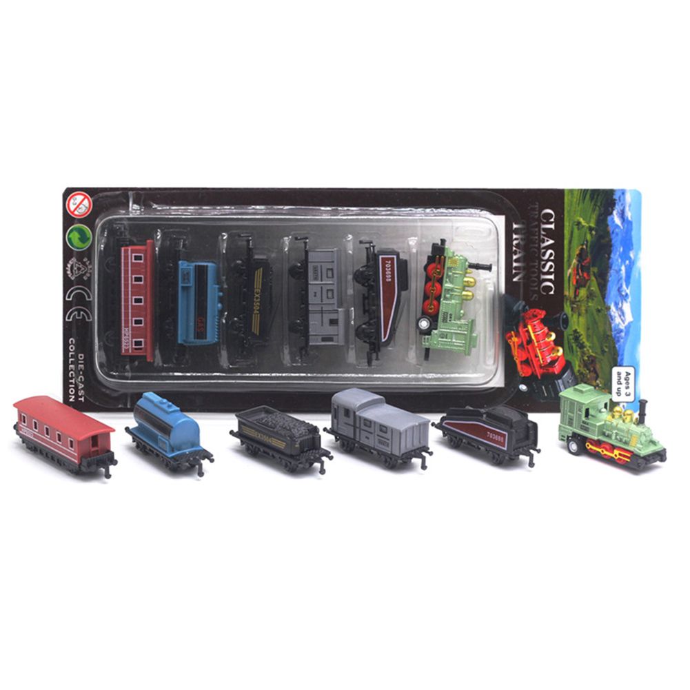 6 in 1 Diecast Steam Train Locomotive Carriage Pull Back Model Education Toy