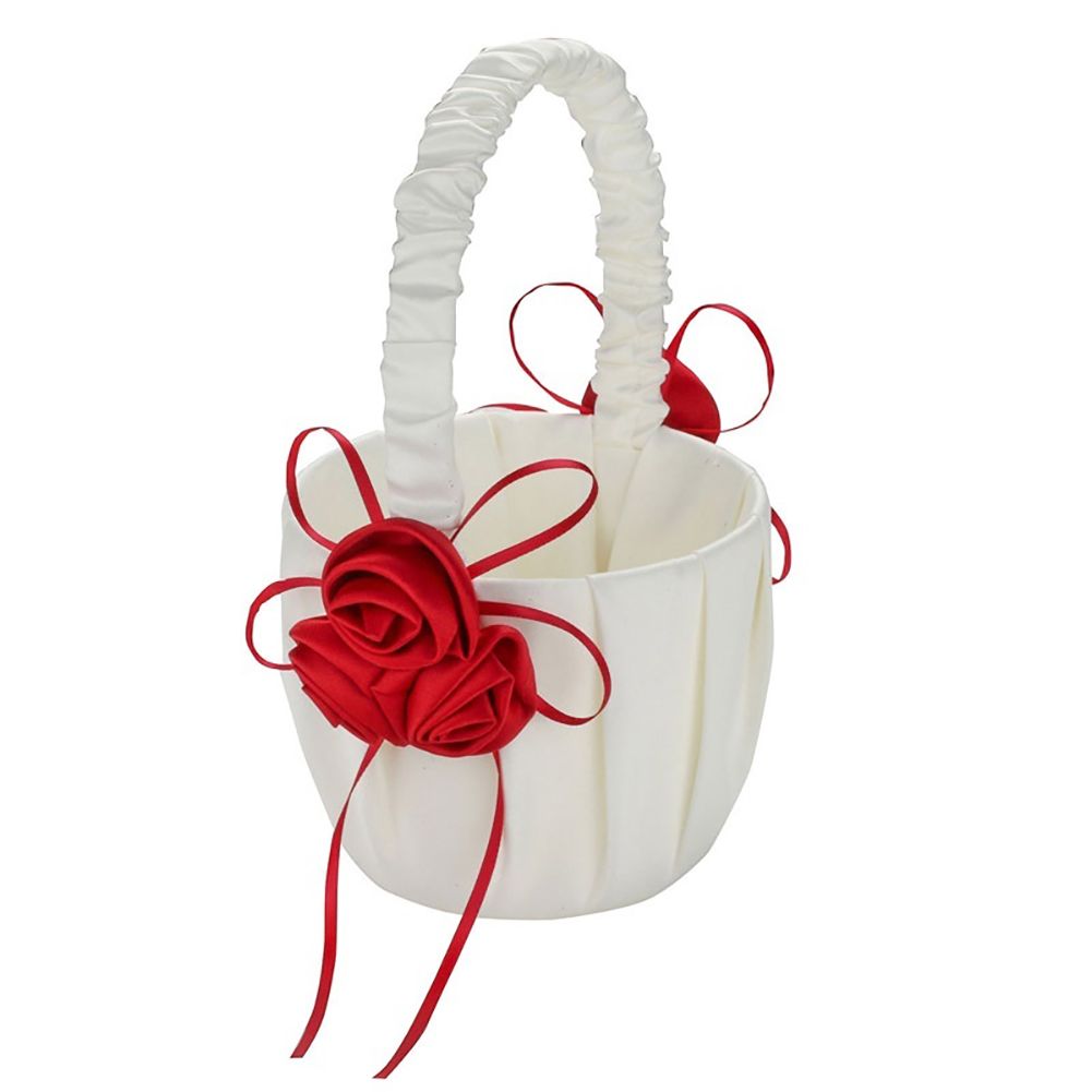 Wedding Bridal Page Boy Ribbon Satin Faux Rose Flower Girl Basket Party Decor