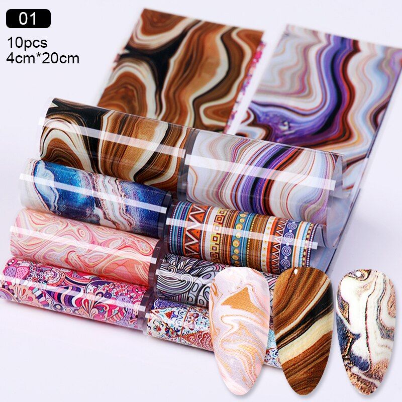 10 Pcs Laser Pattern Nail Foil Stickers Black And White Pattern Nail Stickers With Laser Effect  DIY Nail Art Decoration