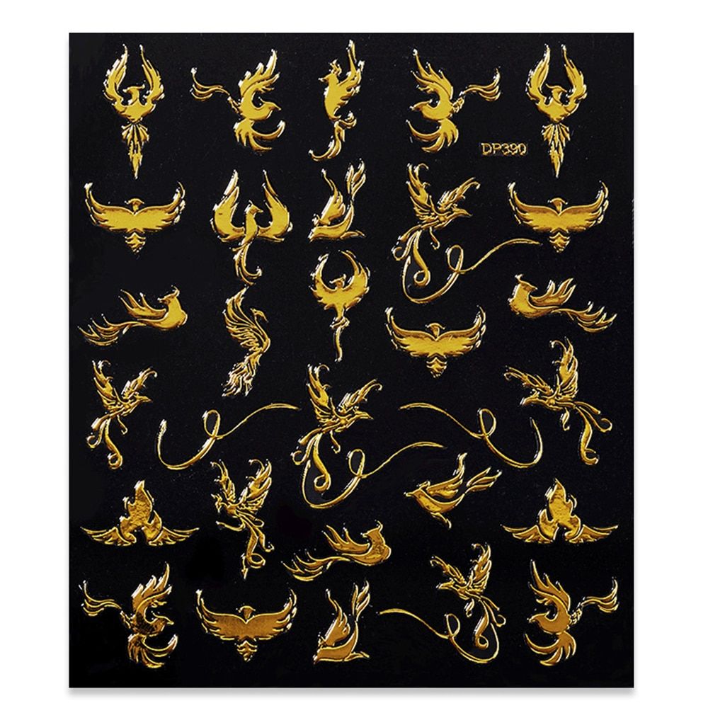 1sheet 3D Nail Stickers Gold Dragon Phoenixs Nail Decals Super Thin Nail Art Stickers Wraps DIY Nail Art Decoration