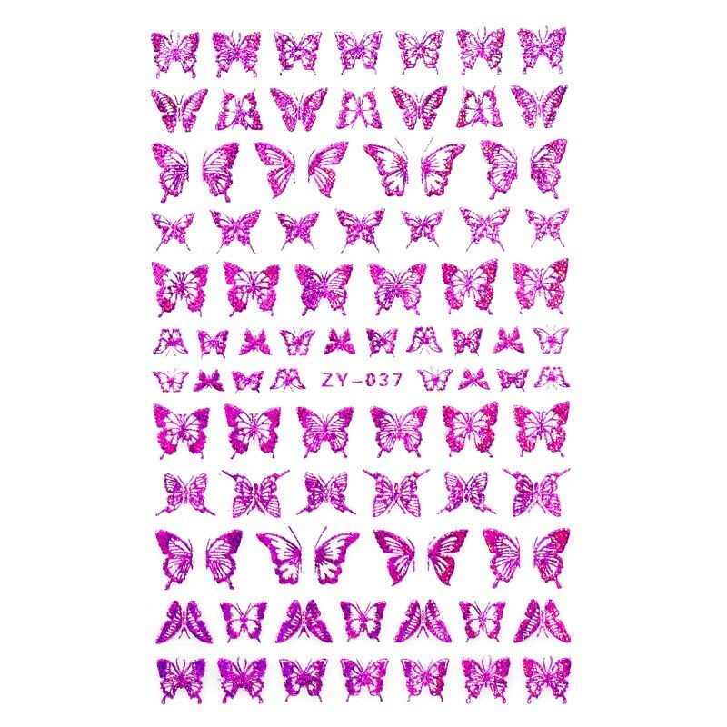 1pc Blue Nail Stickers Pink Colorful Butterfly Art Sticker With Adhesive DIY Extension Nail Decoration