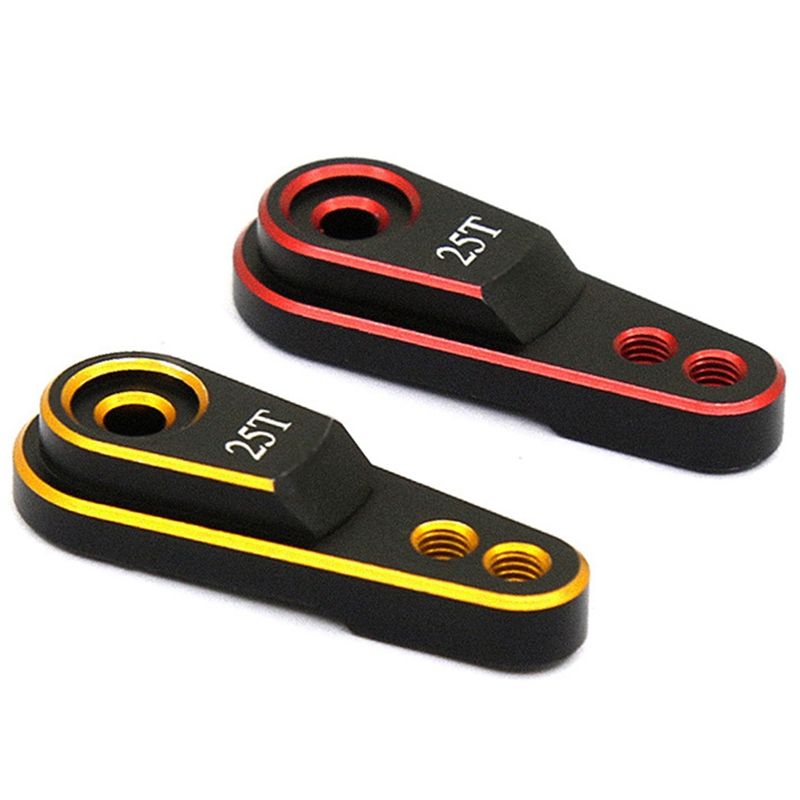2 Pcs Hard 25T M3 Steering Link Servo Arm Horn for 1/10 RC Crawler Traxxas TRX4 Metal Upgrade Parts, Red & Gold