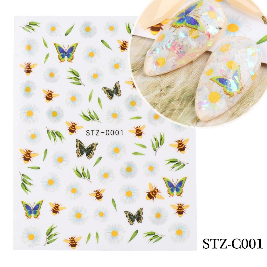 3D Gradient Flowers Leaf Nail Adhesive Sticker Sliders Realistic Dried Bloom Tips Buffer Sand Pen Manicure Tool Kit NLSTZC01-11