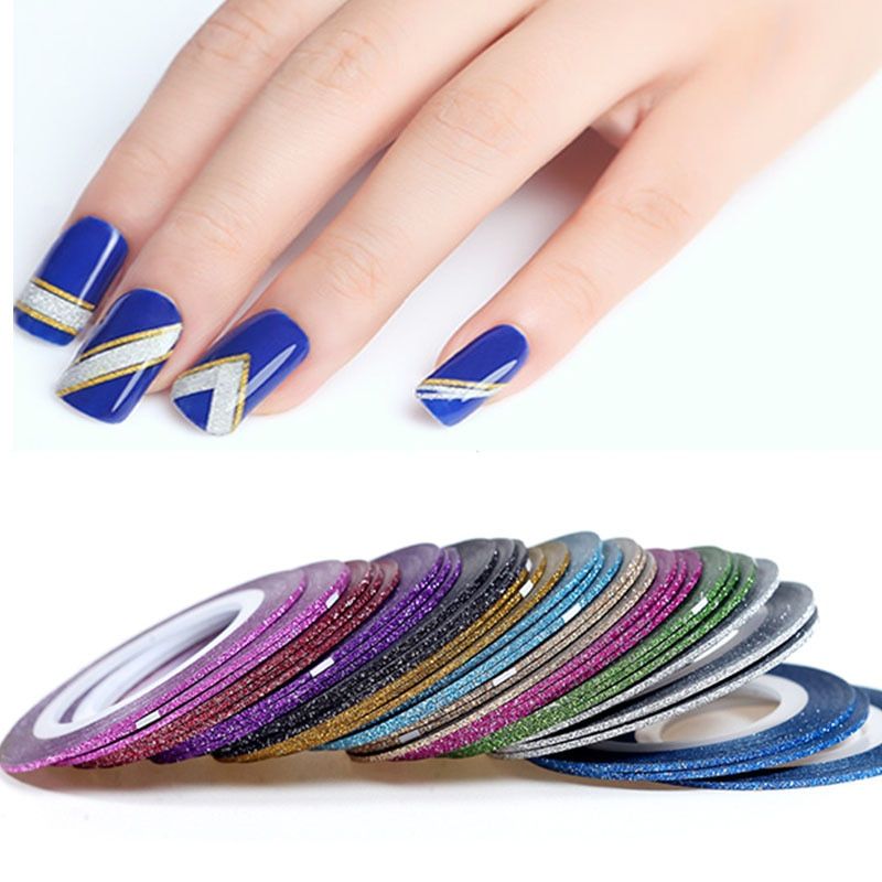 1mm 12color Glitter Nail Stripin Line Tape Nail Sticker Full Cover Sticker Wraps Decorations DIY Manicure Nails Decals Manicure