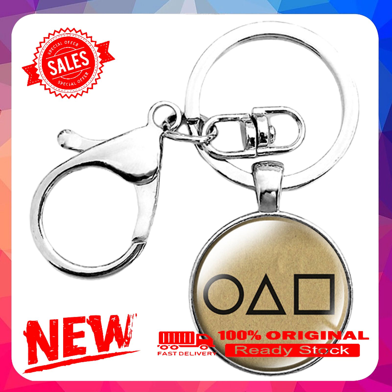 Squid Game Key Ring Minimalistic Creative Alloy Korean Dramas Squid Game Triangle Square Circle Keychain for Hobby Collections